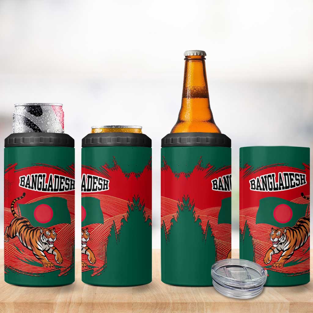 Bangladesh Flag 4 in 1 Can Cooler Tumbler with Royal Bengal Tiger Design
