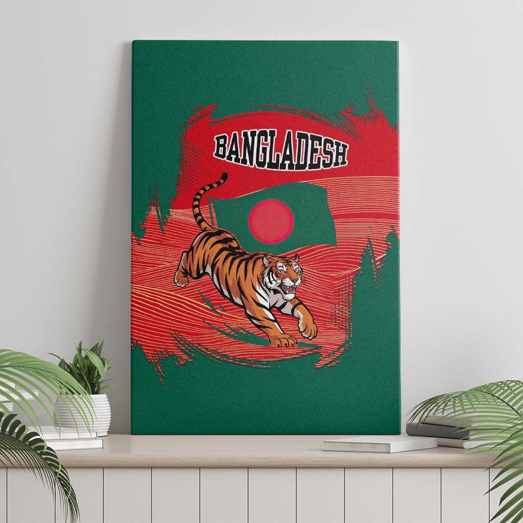 Bangladesh Flag Canvas Wall Art with Royal Bengal Tiger Design