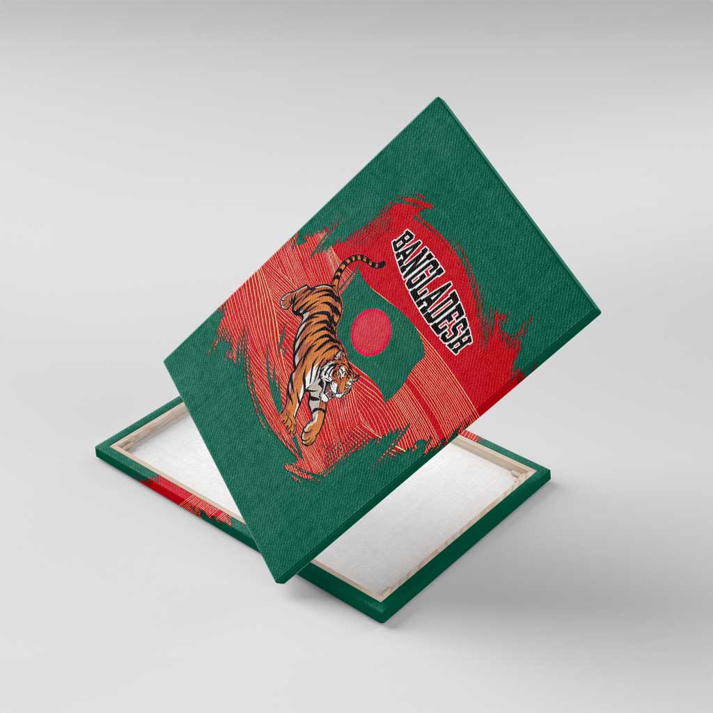 Bangladesh Flag Canvas Wall Art with Royal Bengal Tiger Design