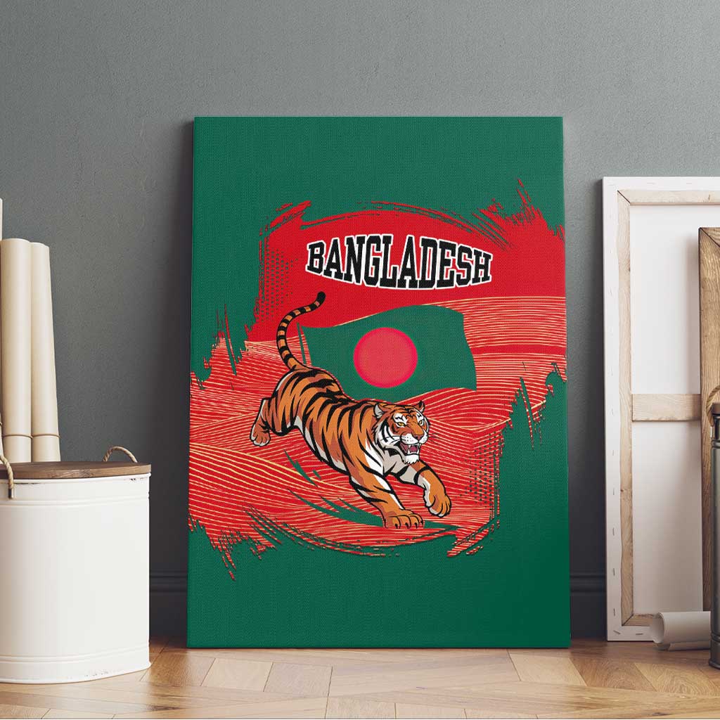 Bangladesh Flag Canvas Wall Art with Royal Bengal Tiger Design
