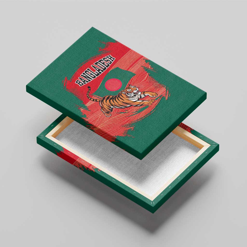 Bangladesh Flag Canvas Wall Art with Royal Bengal Tiger Design