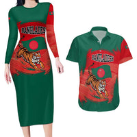 Bangladesh Flag Couples Matching Long Sleeve Bodycon Dress and Hawaiian Shirt with Royal Bengal Tiger Design