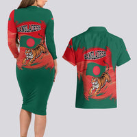 Bangladesh Flag Couples Matching Long Sleeve Bodycon Dress and Hawaiian Shirt with Royal Bengal Tiger Design
