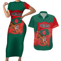 Bangladesh Flag Couples Matching Short Sleeve Bodycon Dress and Hawaiian Shirt with Royal Bengal Tiger Design
