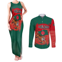 Bangladesh Flag Couples Matching Tank Maxi Dress and Long Sleeve Button Shirt with Royal Bengal Tiger Design
