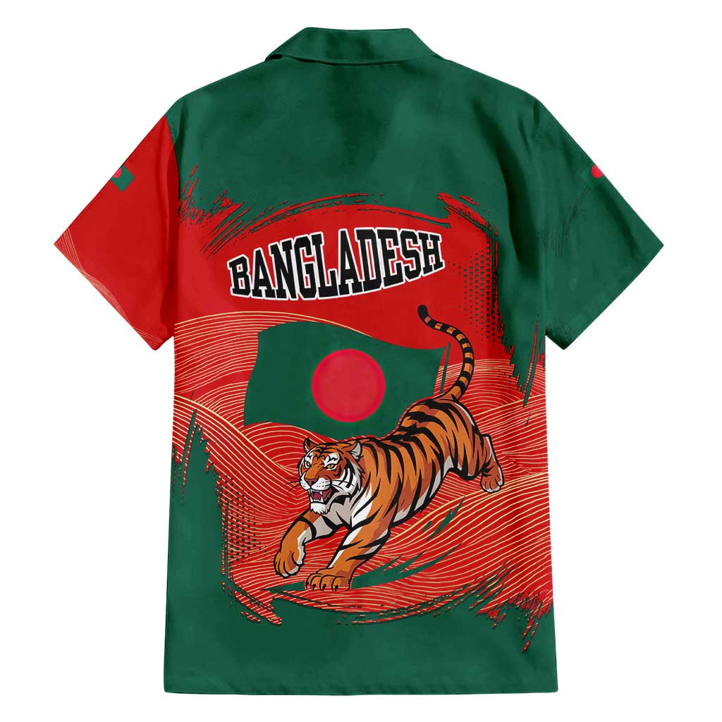 Bangladesh Flag Family Matching Long Sleeve Bodycon Dress and Hawaiian Shirt with Royal Bengal Tiger Design