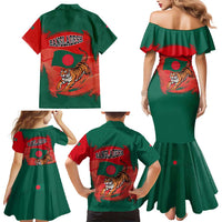 Bangladesh Flag Family Matching Mermaid Dress and Hawaiian Shirt with Royal Bengal Tiger Design