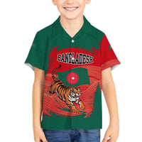 Bangladesh Flag Family Matching Off The Shoulder Long Sleeve Dress and Hawaiian Shirt with Royal Bengal Tiger Design