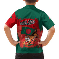 Bangladesh Flag Family Matching Off Shoulder Maxi Dress and Hawaiian Shirt with Royal Bengal Tiger Design