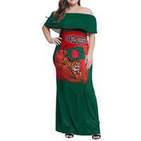 Bangladesh Flag Family Matching Off Shoulder Maxi Dress and Hawaiian Shirt with Royal Bengal Tiger Design