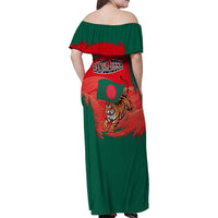 Bangladesh Flag Family Matching Off Shoulder Maxi Dress and Hawaiian Shirt with Royal Bengal Tiger Design