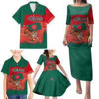 Bangladesh Flag Family Matching Puletasi and Hawaiian Shirt with Royal Bengal Tiger Design
