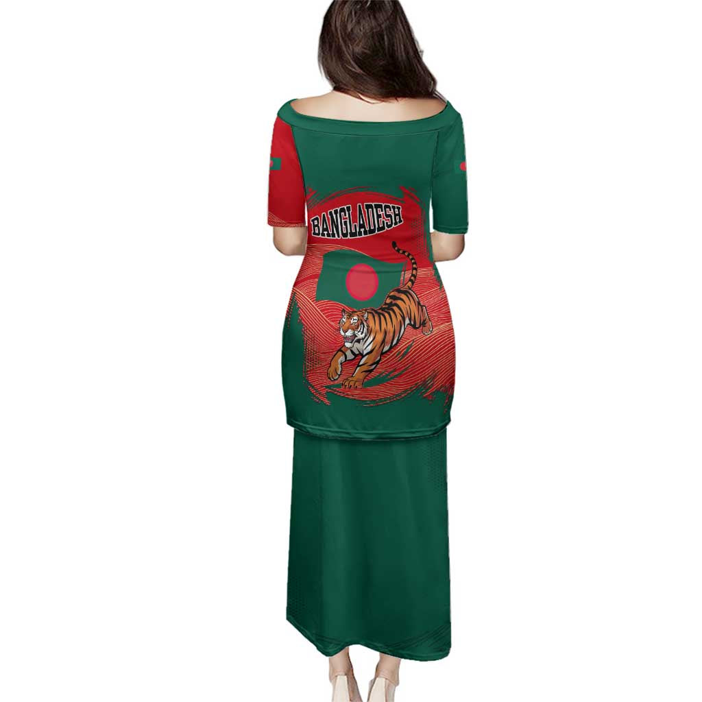 Bangladesh Flag Family Matching Puletasi and Hawaiian Shirt with Royal Bengal Tiger Design
