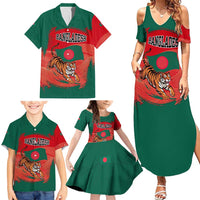 Bangladesh Flag Family Matching Summer Maxi Dress and Hawaiian Shirt with Royal Bengal Tiger Design