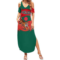 Bangladesh Flag Family Matching Summer Maxi Dress and Hawaiian Shirt with Royal Bengal Tiger Design