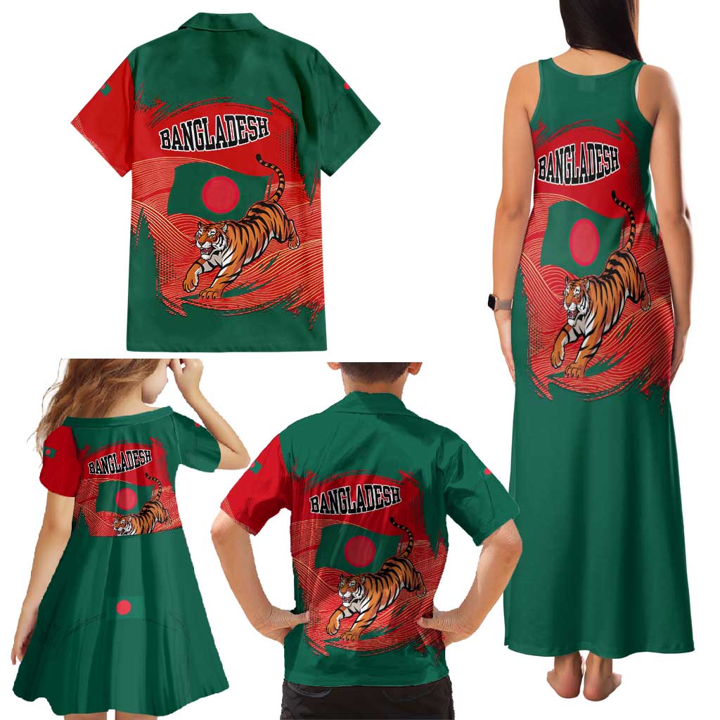 Bangladesh Flag Family Matching Tank Maxi Dress and Hawaiian Shirt with Royal Bengal Tiger Design