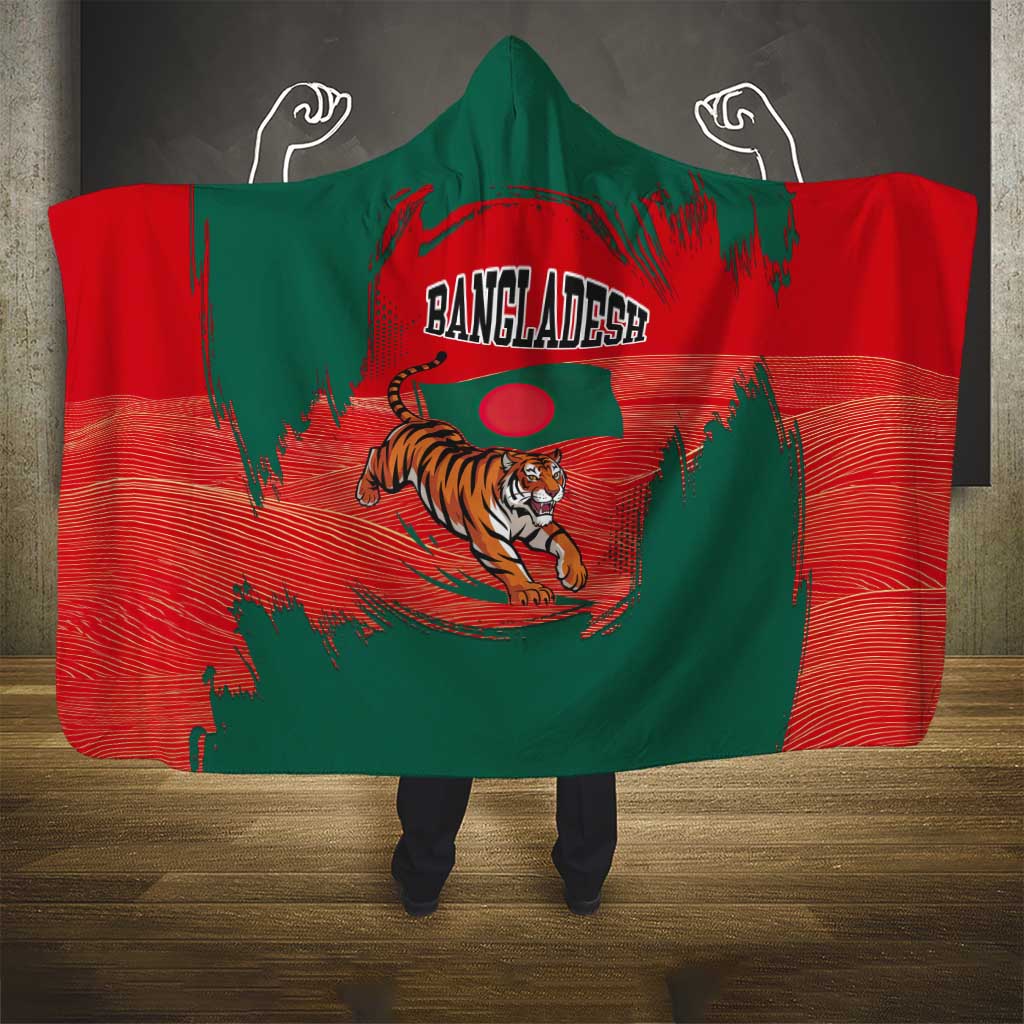 Bangladesh Flag Hooded Blanket with Royal Bengal Tiger Design
