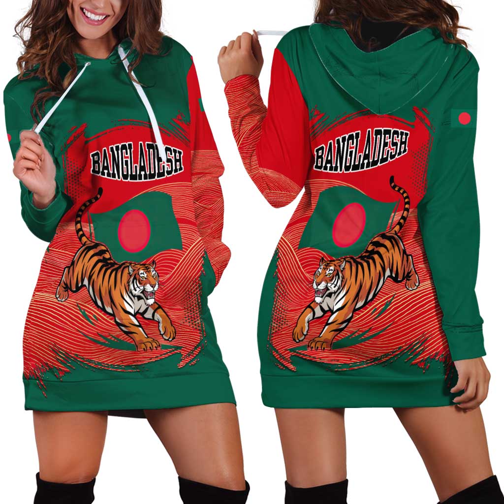 Bangladesh Flag Hoodie Dress with Royal Bengal Tiger Design