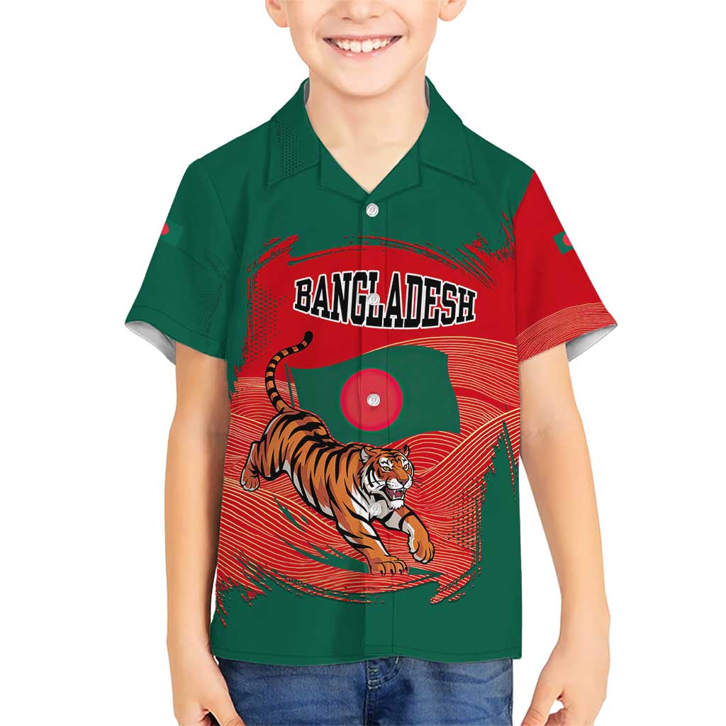 Bangladesh Flag Kid Hawaiian Shirt with Royal Bengal Tiger Design