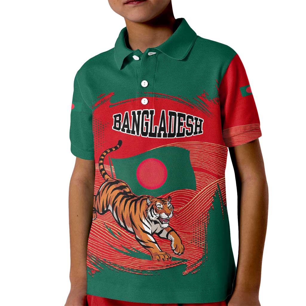 Bangladesh Flag Kid Polo Shirt with Royal Bengal Tiger Design