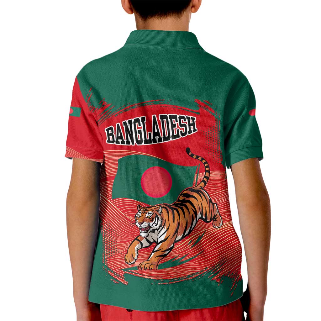 Bangladesh Flag Kid Polo Shirt with Royal Bengal Tiger Design