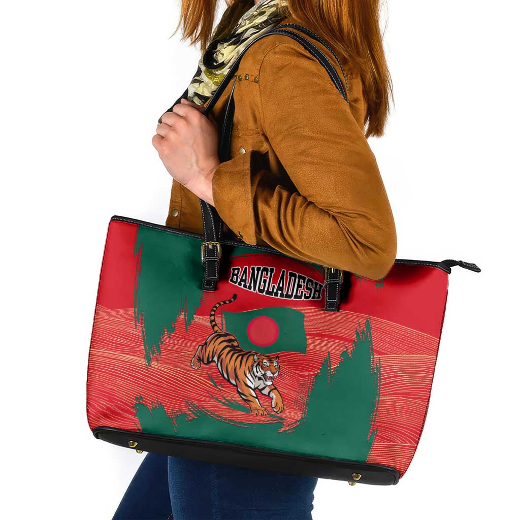 Bangladesh Flag Leather Tote Bag with Royal Bengal Tiger Design