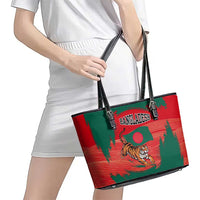 Bangladesh Flag Leather Tote Bag with Royal Bengal Tiger Design