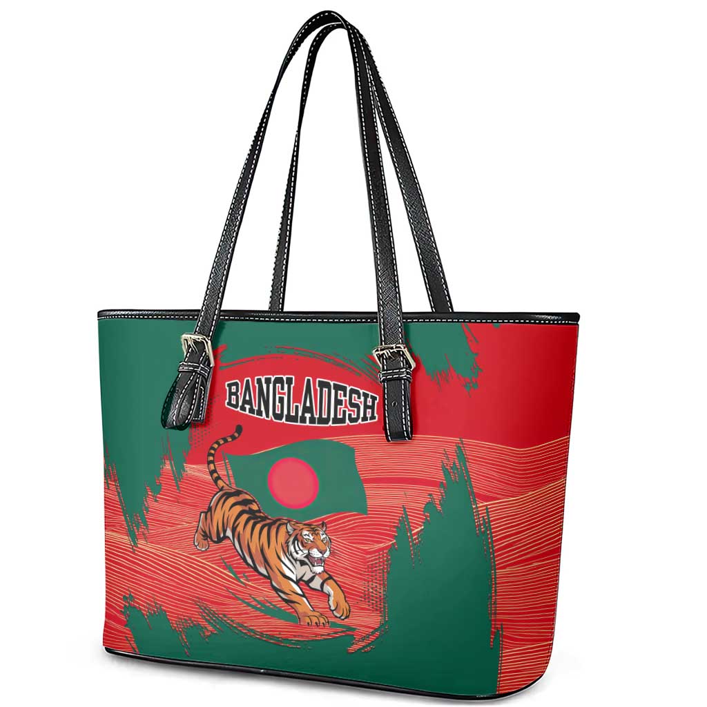 Bangladesh Flag Leather Tote Bag with Royal Bengal Tiger Design