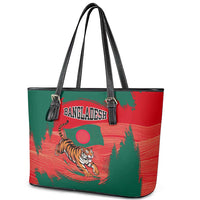 Bangladesh Flag Leather Tote Bag with Royal Bengal Tiger Design