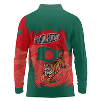 Bangladesh Flag Long Sleeve Polo Shirt with Royal Bengal Tiger Design