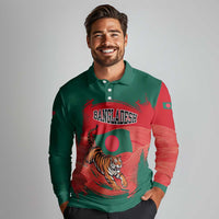 Bangladesh Flag Long Sleeve Polo Shirt with Royal Bengal Tiger Design