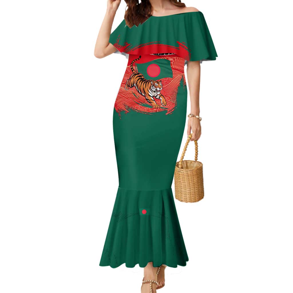 Bangladesh Flag Mermaid Dress with Royal Bengal Tiger Design