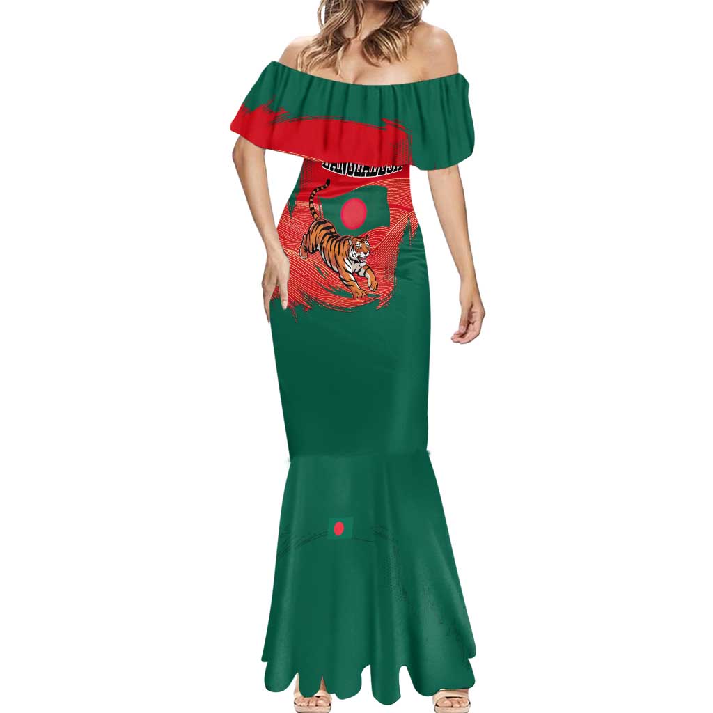 Bangladesh Flag Mermaid Dress with Royal Bengal Tiger Design