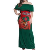 Bangladesh Flag Off Shoulder Maxi Dress with Royal Bengal Tiger Design