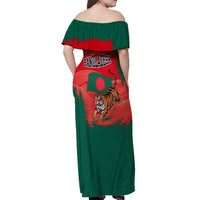 Bangladesh Flag Off Shoulder Maxi Dress with Royal Bengal Tiger Design