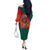 Bangladesh Flag Off The Shoulder Long Sleeve Dress with Royal Bengal Tiger Design
