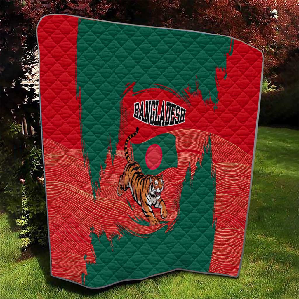 Bangladesh Flag Quilt with Royal Bengal Tiger Design