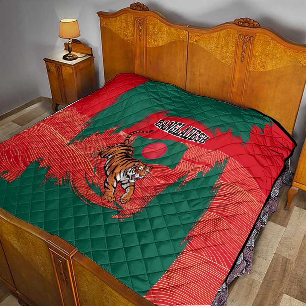 Bangladesh Flag Quilt with Royal Bengal Tiger Design