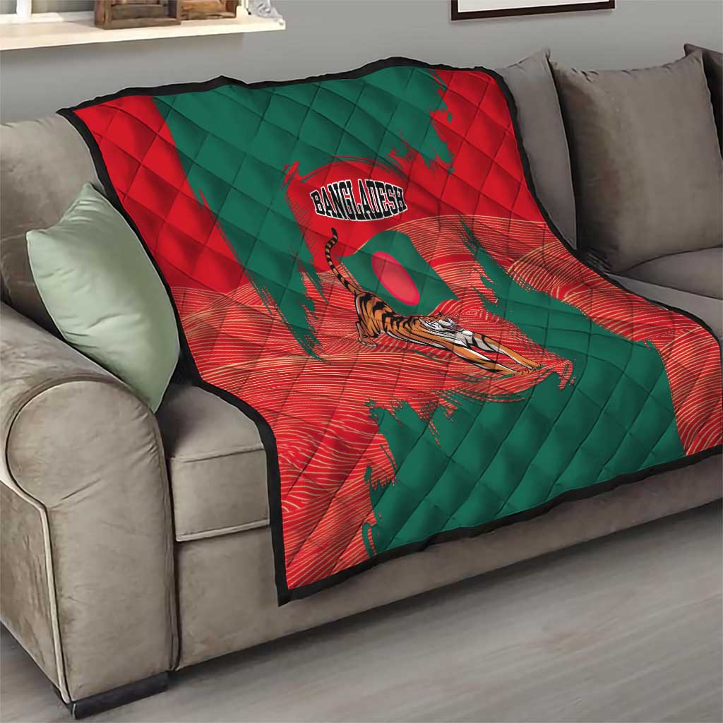 Bangladesh Flag Quilt with Royal Bengal Tiger Design