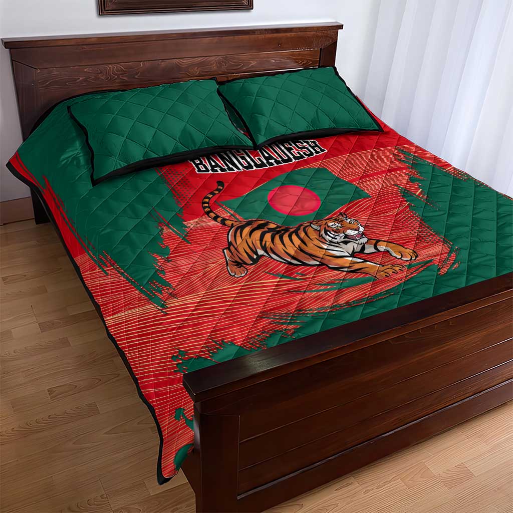 Bangladesh Flag Quilt Bed Set with Royal Bengal Tiger Design