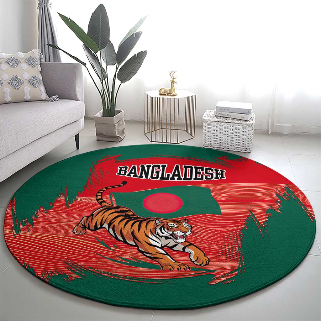 Bangladesh Flag Round Carpet with Royal Bengal Tiger Design