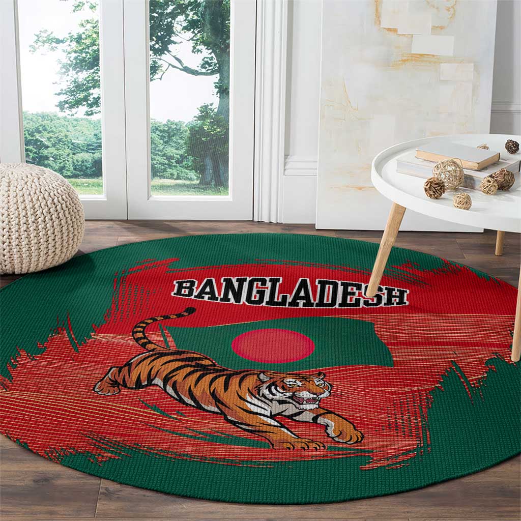 Bangladesh Flag Round Carpet with Royal Bengal Tiger Design