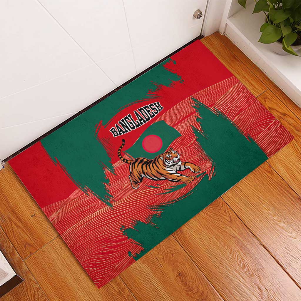 Bangladesh Flag Rubber Doormat with Royal Bengal Tiger Design