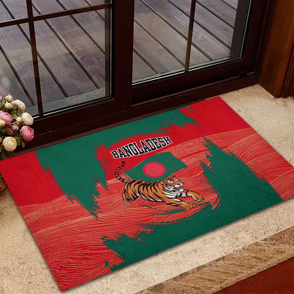 Bangladesh Flag Rubber Doormat with Royal Bengal Tiger Design