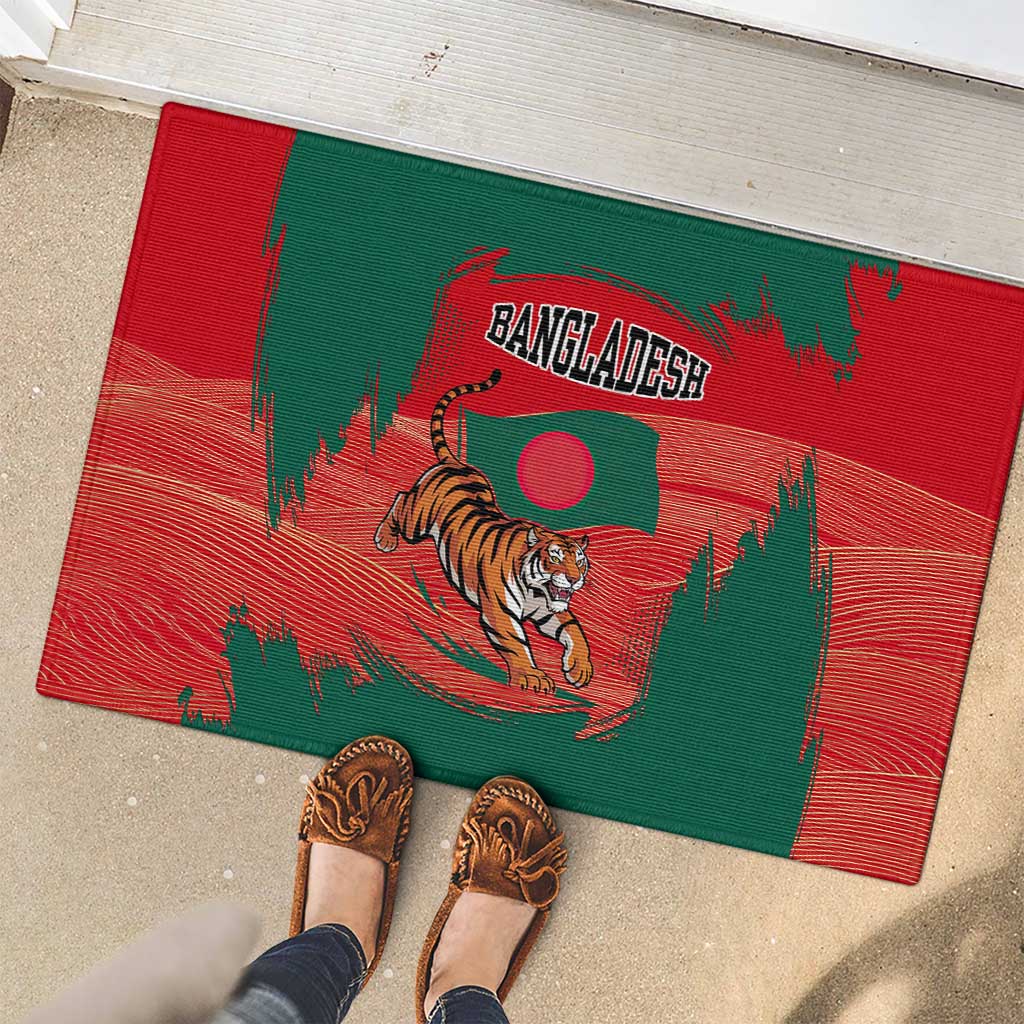 Bangladesh Flag Rubber Doormat with Royal Bengal Tiger Design