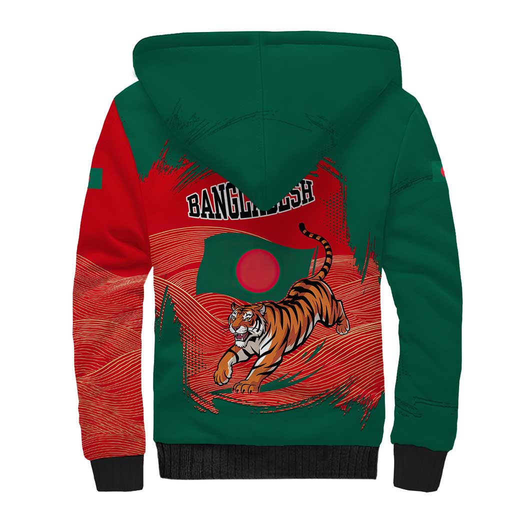 Bangladesh Flag Sherpa Hoodie with Royal Bengal Tiger Design
