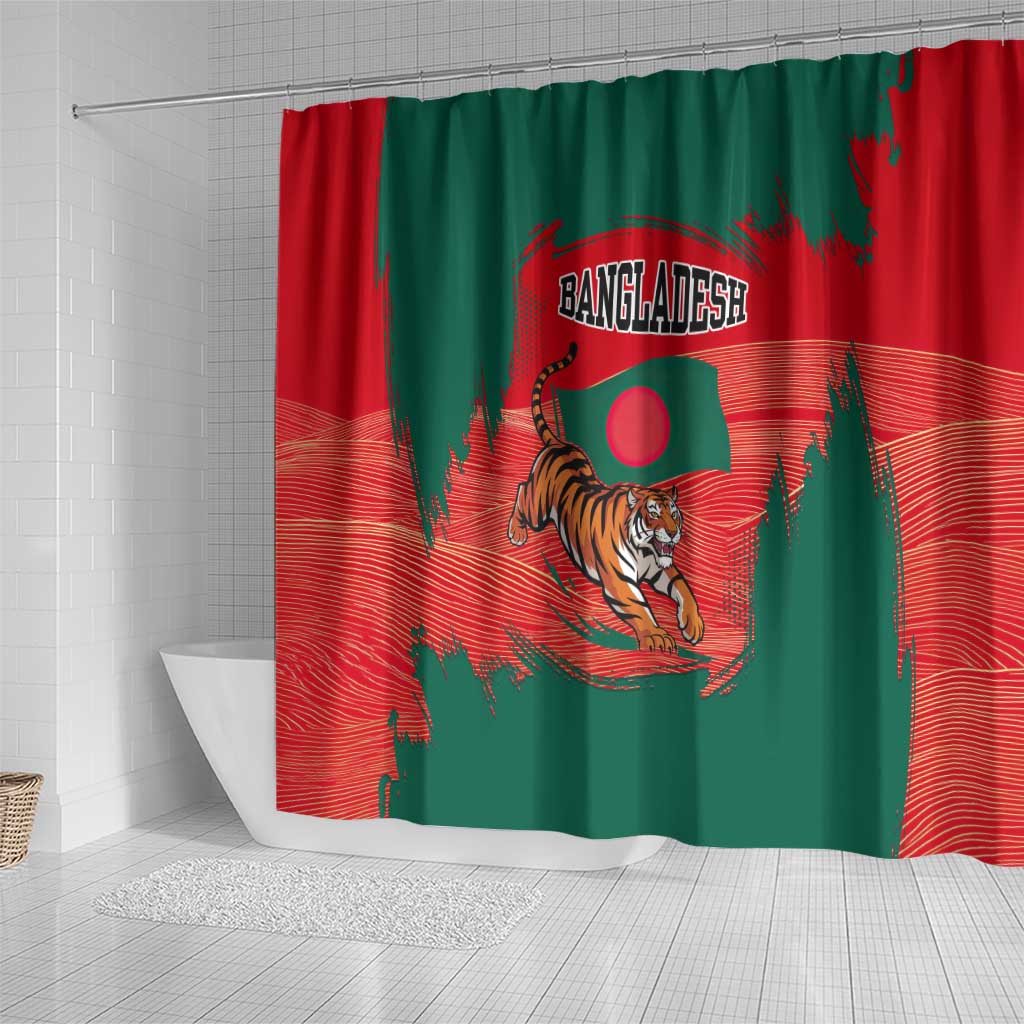 Bangladesh Flag Shower Curtain with Royal Bengal Tiger Design