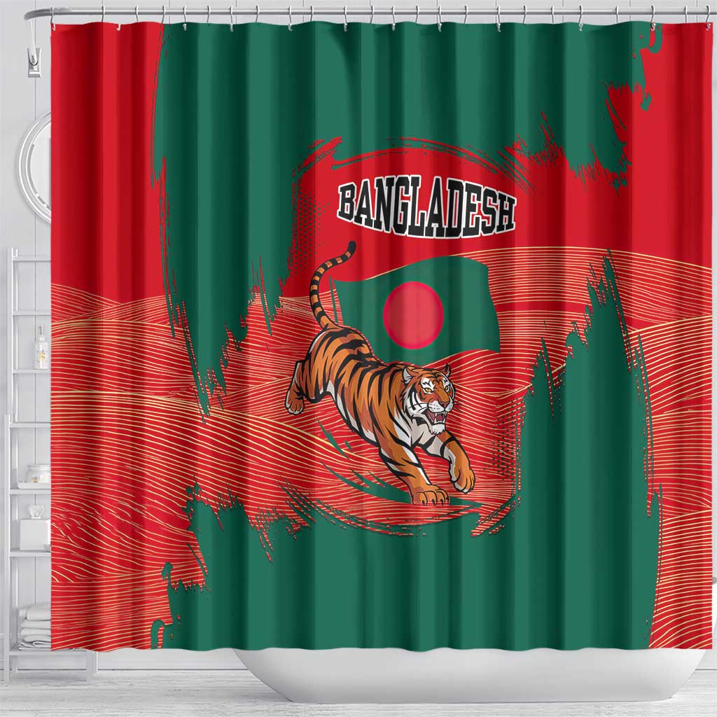 Bangladesh Flag Shower Curtain with Royal Bengal Tiger Design
