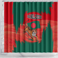 Bangladesh Flag Shower Curtain with Royal Bengal Tiger Design