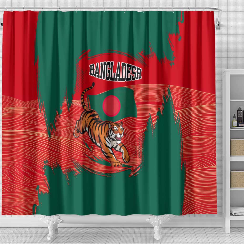 Bangladesh Flag Shower Curtain with Royal Bengal Tiger Design